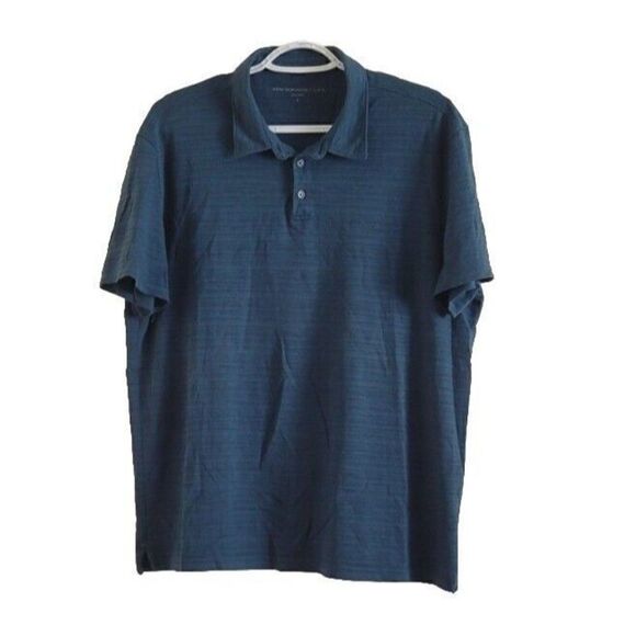 John Varvatos Golf Polo Shirt Teal Blue Textured Knit Short Sleeve Cotton L - Picture 1 of 8